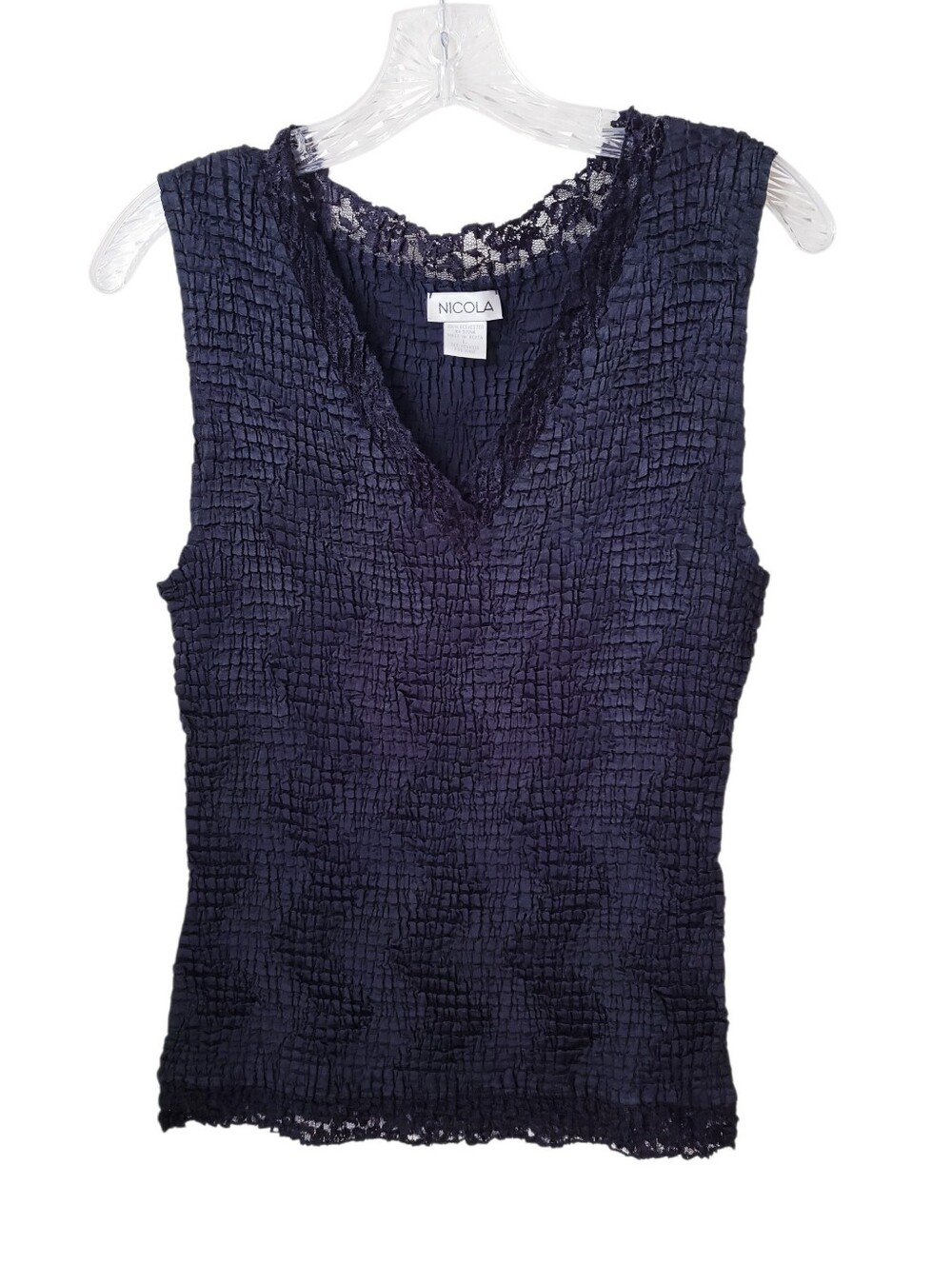 Vintage Nicola Black Plisse Sleeveless Top